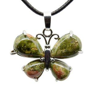 Unakite Natural Stone Cute Butterfly Pendant Necklace Gemstone Pendant